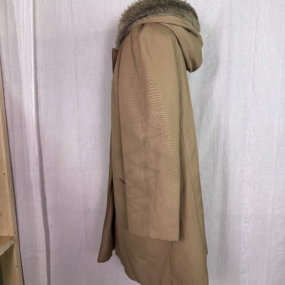 Vintage Womens Beige Wool Coat With Fur Collar And Lining Button Front Size L - Picture 2 of 10
